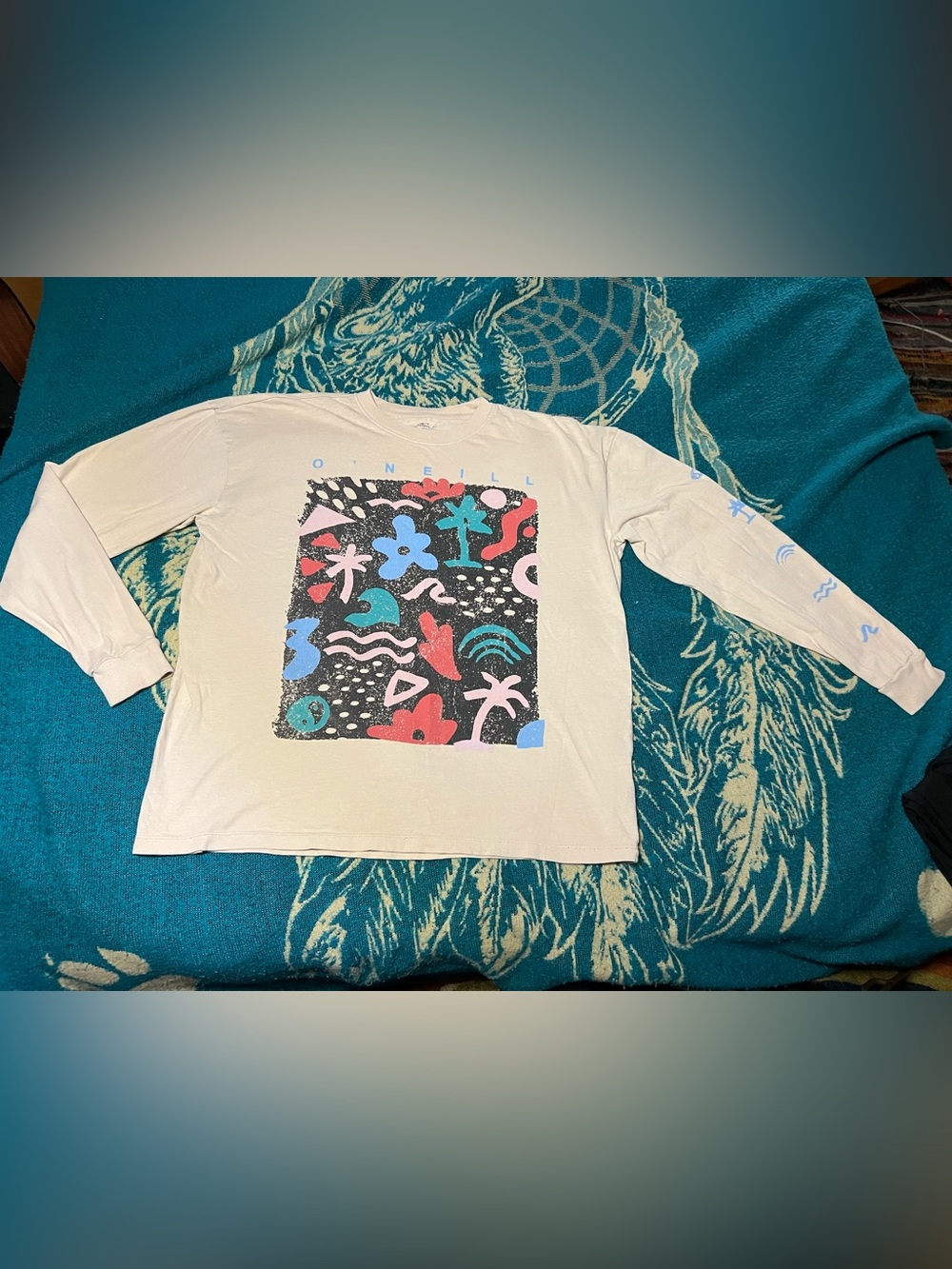 O'Neill Cream Long-Sleeve Tee with Black Panel & Multicolor Graphic Women’s